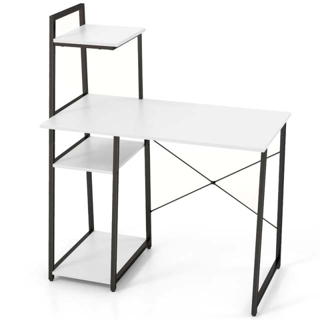 Computer Desk 47.5” Home Office Desk with Side Bookshelf & Host Stand, Metal Frame PC Laptop Workstation Study Writing Desk for Small Spaces