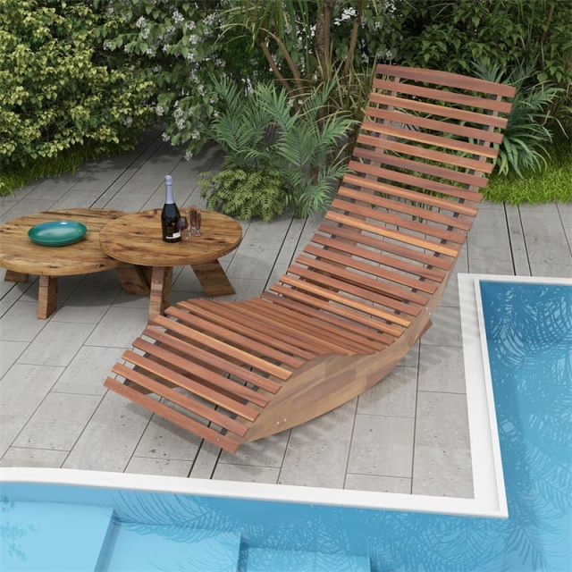 2PCS Acacia Wood Rocking Sun Lounger with Widened Slatted Seat & High Back, Outdoor Chaise Lounge Chair for Poolside, Backyard & Garden