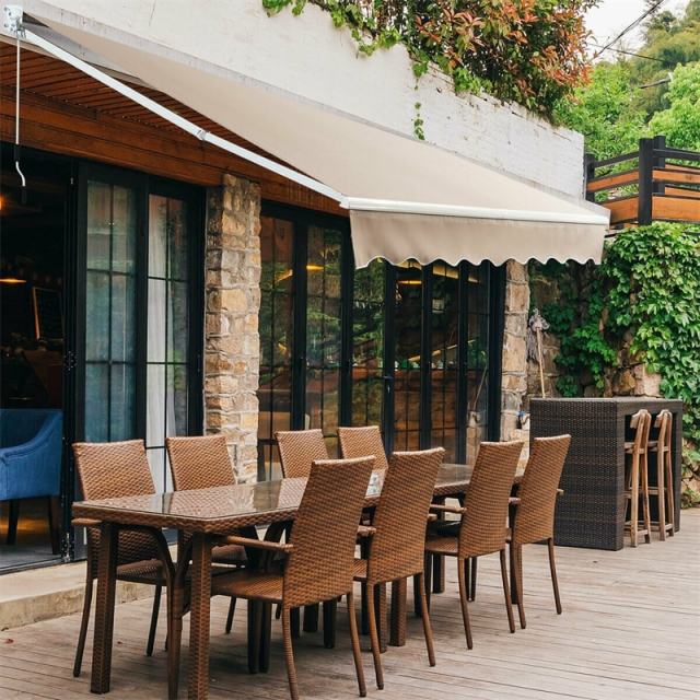 10x8.2FT Retractable Awning, Weatherproof Aluminum Sun Shade with Manual Crank for Patio, Balcony & Restaurant