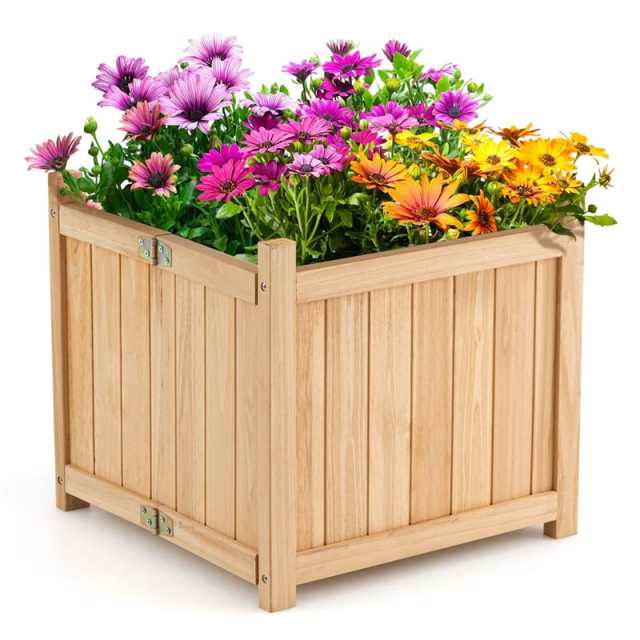 Wooden Raised Garden Bed Outdoor Foldable Square Planter Box with Removable Bottom & Drainage System, Raised Planter Bed for Flowers Fruits Herbs