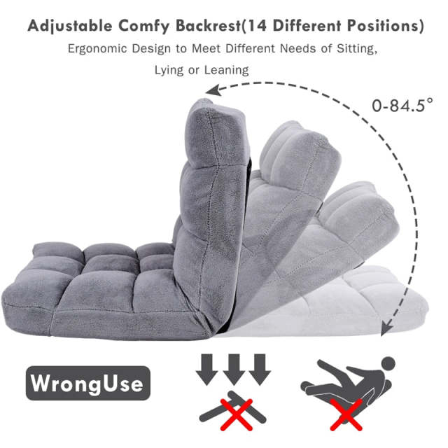 14-Position Adjustable Floor Chair, Folding Sofa Chair with Back Support, Floor Gaming Recliner for Living Room, Meditation, Reading -h1