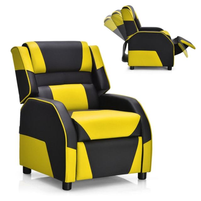 Kids Recliner Chair, Adjustable Gaming Recliner with Footrest, Headrest & Lumbar Support, Ergonomic PU Leather Lounge Sofa for Boys & Girls