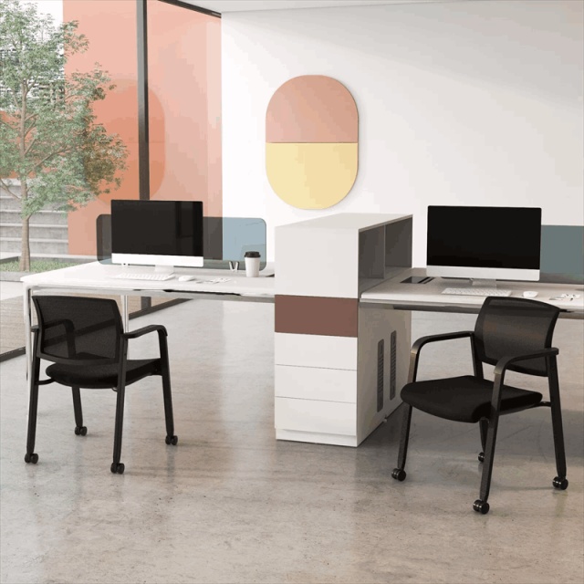 2-Pack Rolling Conference Room Chairs, Stackable Office Guest Chairs with PU Wheels, Mesh Back & Armrests for Waiting Room, School, Lobby