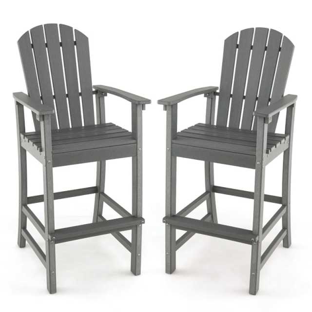 Outdoor HDPE Adirondack Bar Stools Set of 2, 30" Tall Adirondack Chairs with High Backrest & Footrest, 360LBS Capacity for Poolside, Patio