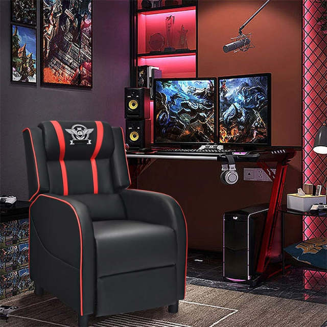 Gaming Recliner PU Leather Massage Gaming Chair with Adjustable Footrest, Side Pocket & Remote, Racing Style Single Theater Seat Game Sofa