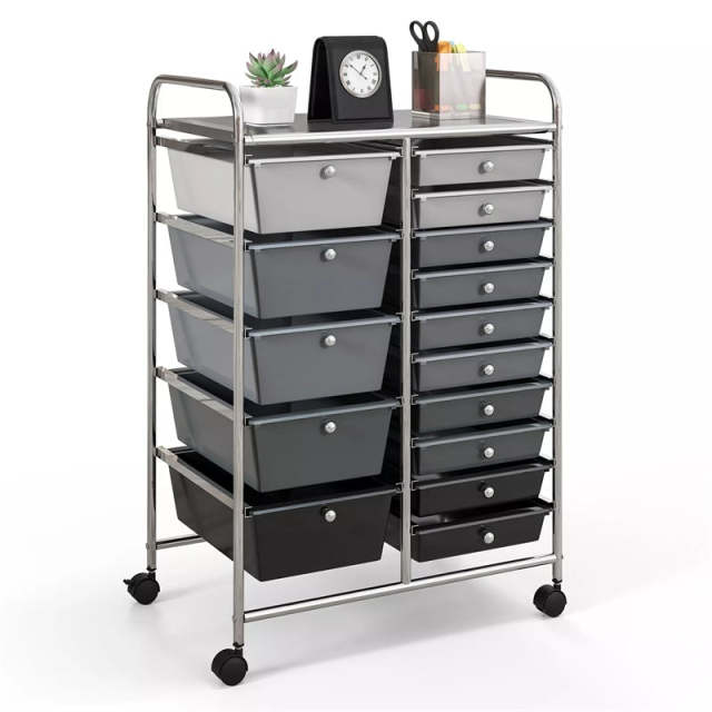 15-Drawer Rolling Storage Cart, Art & Craft Organizer with Wheels & Removable Drawers for Tools, Scrapbook Paper, Home Office School