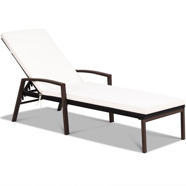 Patio Rattan Lounge Chair with Cushion, Armrest, Adjustable Backrest, Wicker Outdoor Chaise Lounge Sun Lounger for Garden, Balcony, Poolside