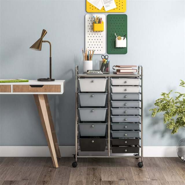 15-Drawer Rolling Storage Cart, Art & Craft Organizer with Wheels & Removable Drawers for Tools, Scrapbook Paper, Home Office School