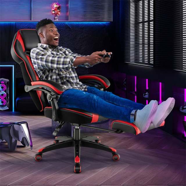 E-Sports Gaming Chair Ergonomic Racing Style Office Computer Chair Height Adjustable Reclining Video Game Chair with Lumbar Support & Footrest