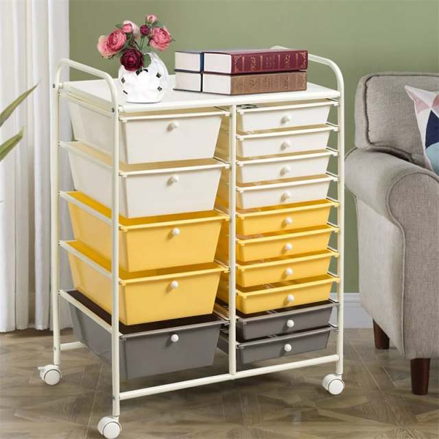 15-Drawer Rolling Storage Cart, Art & Craft Organizer with Wheels & Removable Drawers for Tools, Scrapbook Paper, Home Office School