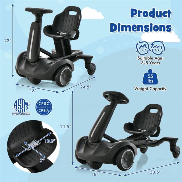 6V Electric Kids Ride-On Drift Car with 360° Spin, 2-Position Adjustable Seat, Horn & Engine, Drifting Go Kart Toy for Boys & Girls