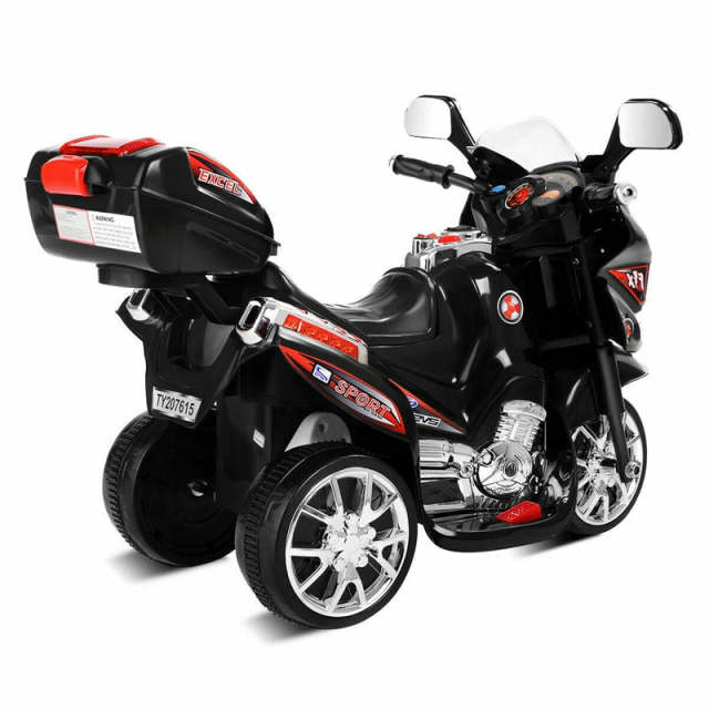 6V Kids Ride-On Motorcycle, Battery Powered 3-Wheel Motorcycle with LED Headlights, Music, Storage Trunk, Electric Motorcycle Toy for Boys/Girls he1