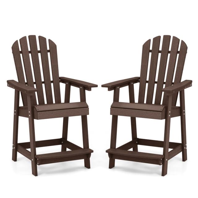 Outdoor HDPE Bar Stools Set of 2, 47" Tall Adirondack Chairs with Armrest & Footrest, All-Weather Counter Height Barstools for Poolside, Garden
