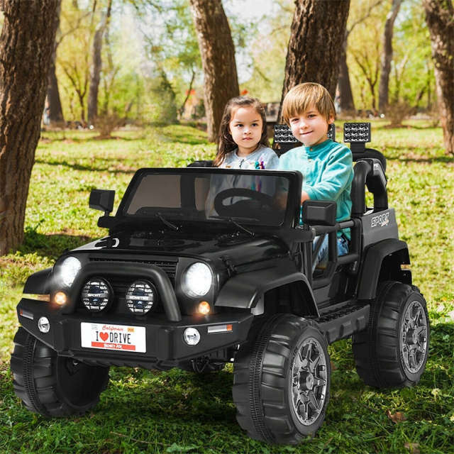 2-Seater Kids Ride on Truck, 12V Battery Powered Electric Vehicle with Remote Control & Lights for Boys Girls Gifts