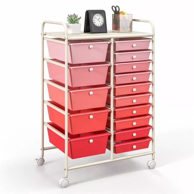 15-Drawer Rolling Storage Cart, Art & Craft Organizer with Wheels & Removable Drawers for Tools, Scrapbook Paper, Home Office School