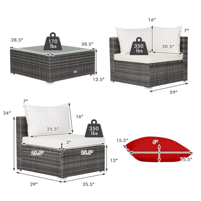 7PCS PE Rattan Modular Outdoor Sectional Set with Tempered Glass Top Table & Cushions, Patio Sofa Furniture for Backyard, Poolside Garden
