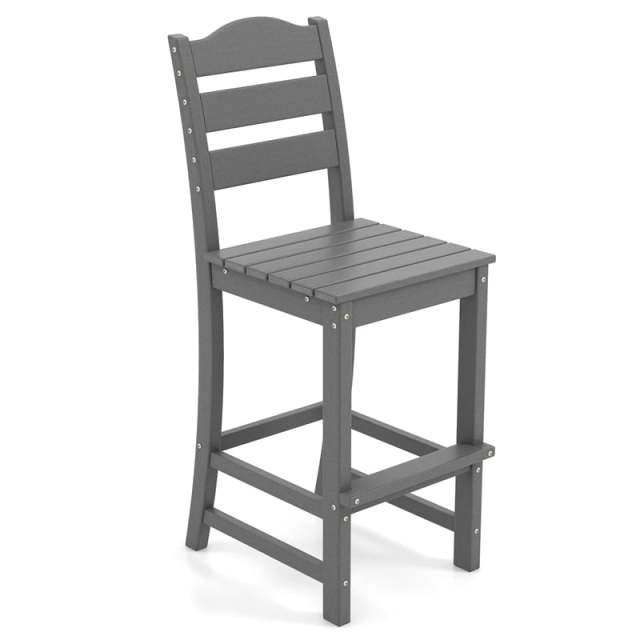 Outdoor HDPE Bar Stool, 30" Tall All Weather Patio Bar Chair with Backrest & Footrest for Garden, Backyard, Easy Maintenance