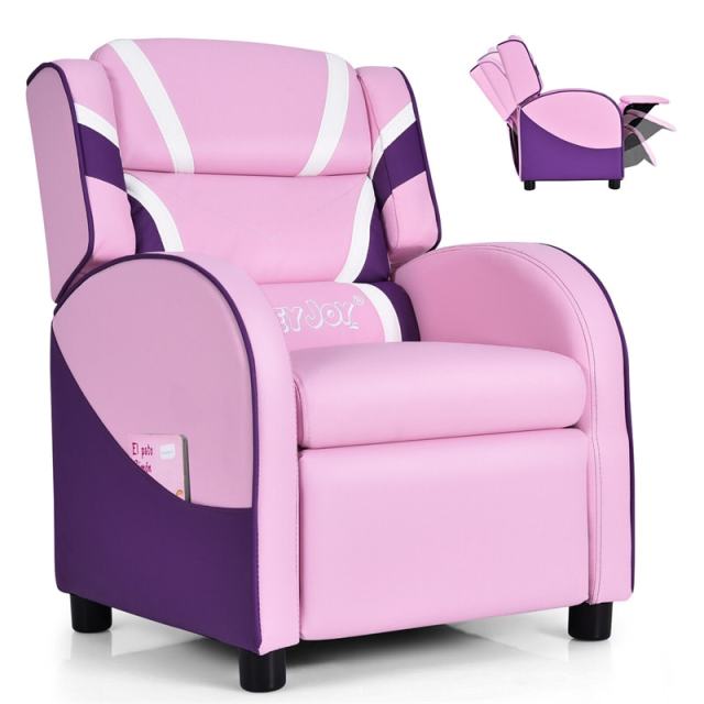 Kids Recliner Chair, Adjustable Gaming Recliner with Footrest, Headrest, Lumbar Support & Side Pockets, Ergonomic Leather Sofa for Boys Girls