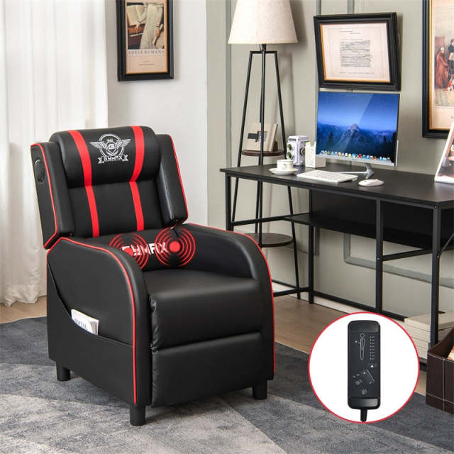 Gaming Recliner PU Leather Massage Gaming Chair with Bluetooth Speaker, Retractable Footrest & Lumbar Pillow, Single Ergonomic Gaming Sofa