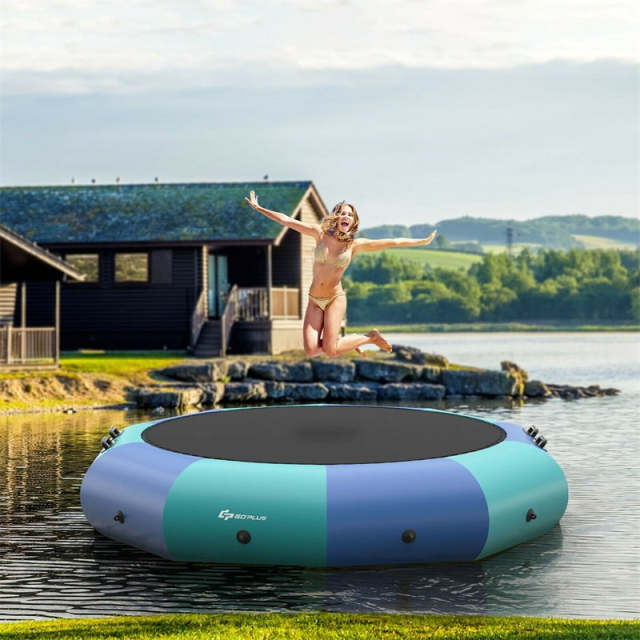 10FT Inflatable Water Trampoline, Recreational Water Bouncer with Electric Pump, Safety Ropes & Rope Ladder for Lakes & Pools