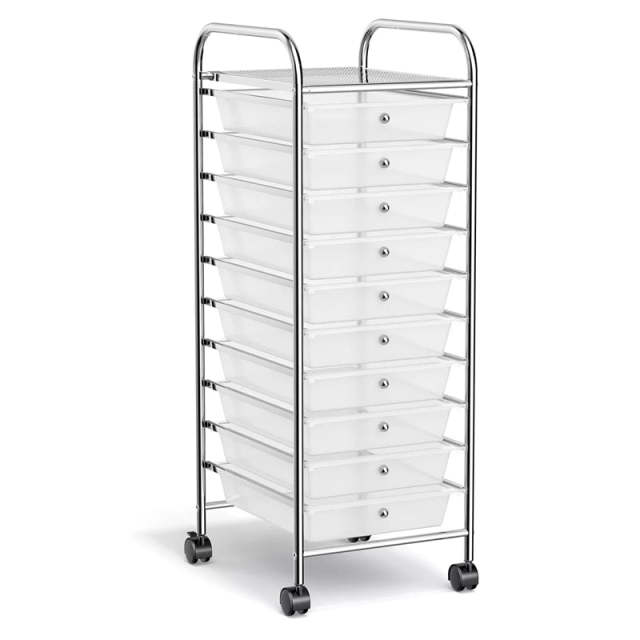 10-Drawer Rolling Storage Cart, Utility Cart with Drawers & Lockable Wheels, Mobile Art Craft Drawer Cart for Home Office, School