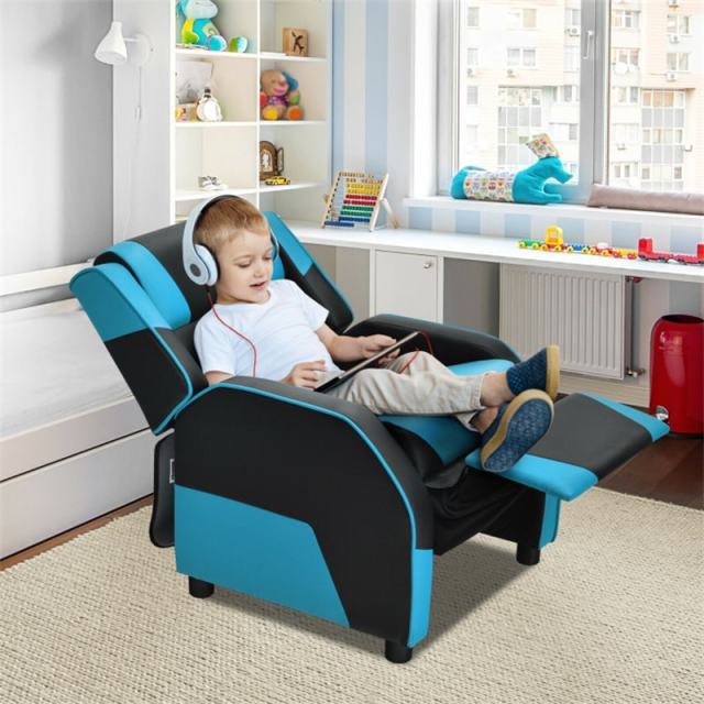 Kids Recliner Chair, Adjustable Gaming Recliner with Footrest, Headrest & Lumbar Support, Ergonomic PU Leather Lounge Sofa for Boys & Girls
