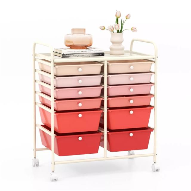 12-Drawer Rolling Storage Cart, Multipurpose Organizer Cart with Lockable Casters, Mobile Utility Cart for School Office Beauty Salon