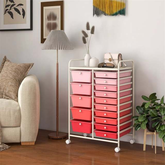 15-Drawer Rolling Storage Cart, Art & Craft Organizer with Wheels & Removable Drawers for Tools, Scrapbook Paper, Home Office School