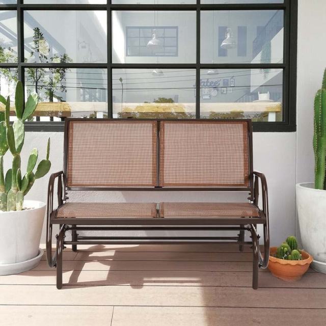 48" 2 Person Outdoor Swing Glider Bench, Patio Double Rocking Loveseat Chair with Breathable Fabric & Steel Frame for Porch, Garden, Backyard