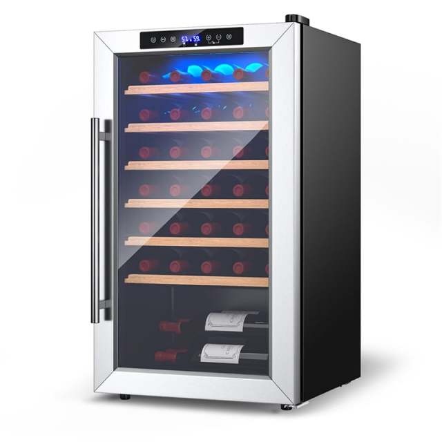 20" Wine Cooler, 33-Bottle Wine Refrigerator w/2-Layer Tempered Glass Door, Dual Alarm Function & Temp Control, Built-in/Freestanding Mini Wine Fridge
