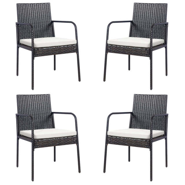 4PCS Patio Wicker Rattan Dining Chairs with Armrests, Soft Cushions, Steel Frame, All-Weather Steel FrameOutdoor Armchairs for Deck Porch Backyard