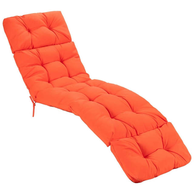 73" Thick Waterproof Outdoor Chaise Lounge Cushion with String Ties, All-Weather Patio Recliner Chair Pad for Poolside, Garden & Indoor Use