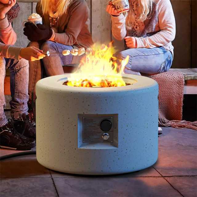 25.5" Round Terrazzo Propane Fire Pit, 40,000 BTU Outdoor Gas Fire Pit Table with Stainless Steel Burner, Lava Rocks, Protective Cover & Tank Seat