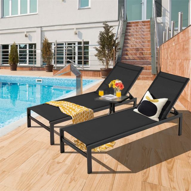 Aluminium Outdoor Chaise Lounge with 6-Position Adjustable Backrest, Patio Lounge Chair Sun Lounger for Poolside, Backyard, Deck