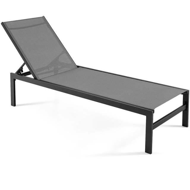 Aluminium Outdoor Chaise Lounge with 6-Position Adjustable Backrest, Patio Lounge Chair Sun Lounger for Poolside, Backyard, Deck