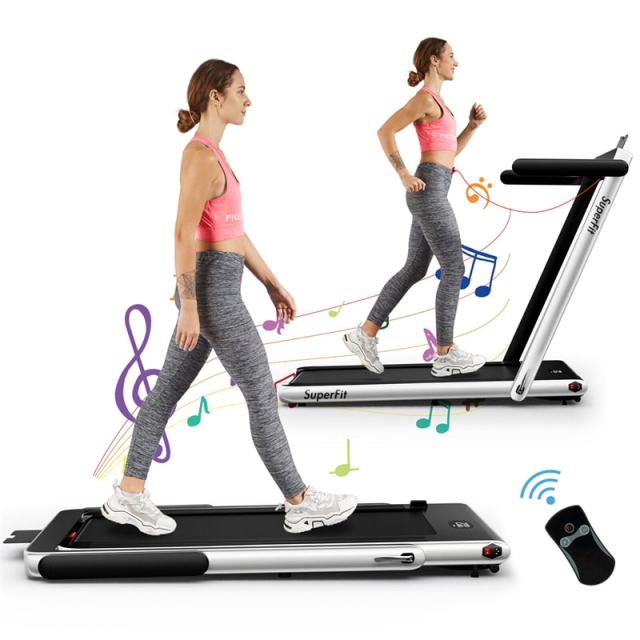 2-in-1 Folding Treadmill, 2.25HP Under Desk Treadmill with LED Display, APP & Remote Control, No Installation, Walking Jogging Machine for Home