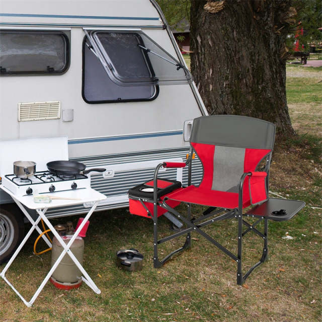 Folding Camping Chair Heavy-Duty Directors Chair Portable Outdoor Chair with Cooler Bag & Side Table