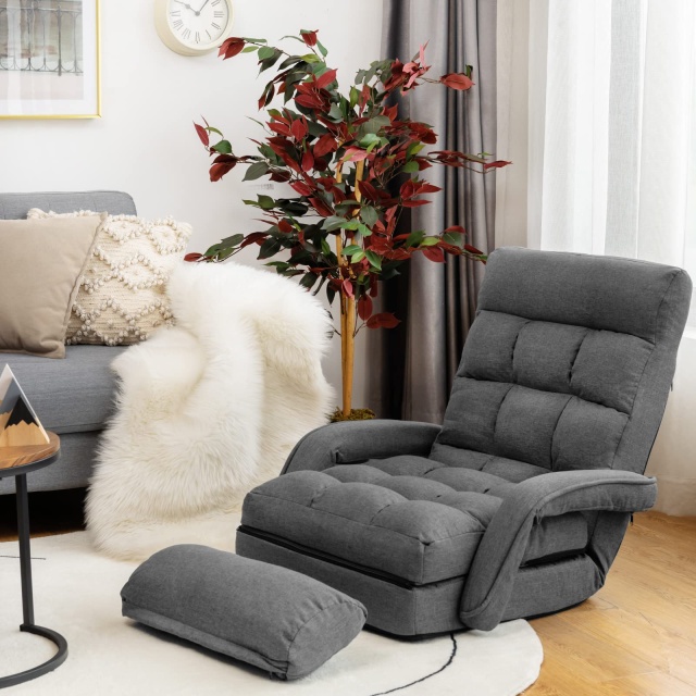 KOMFOTT Folding Floor Chair with 6-Position Adjustable Backrest, Armrests & Removable Pillow