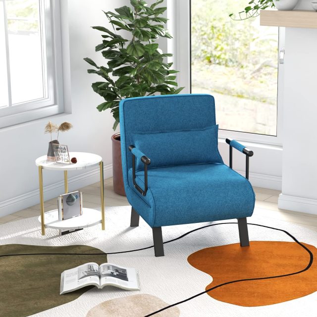 KOMFOTT Convertible Sleeper Chair Bed with Pillow, 4-in-1 Folding Sofa Bed with 6-Position Adjustable Backrest