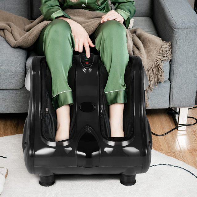 KOMFOTT Foot and Calf Massager with Heat, Shiatsu Foot Massager Machine with Vibration, Deep Kneading, 3-Level Intensity Modes