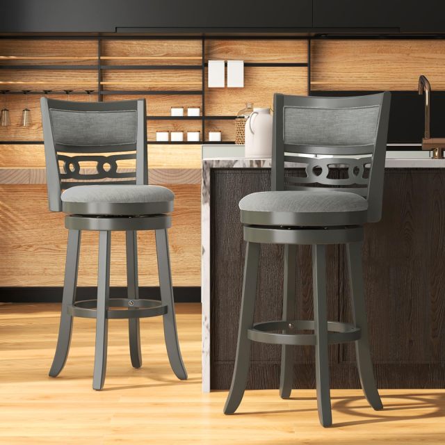 KOMFOTT Upholstered Bar Height Bar Chair with Wooden Frame, Swivel Seat & Footrest