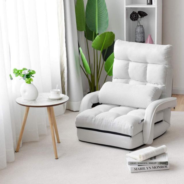KOMFOTT Folding Floor Chair with 6-Position Adjustable Backrest, Armrests & Removable Pillow