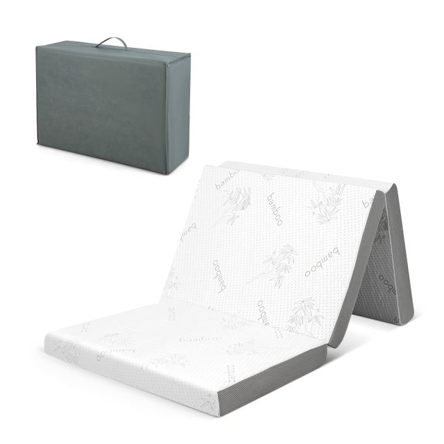 KOMFOTT 4" Tri-Folding Mattress with Storage Bag, Memory Foam Mattress with Removable Bamboo Cover