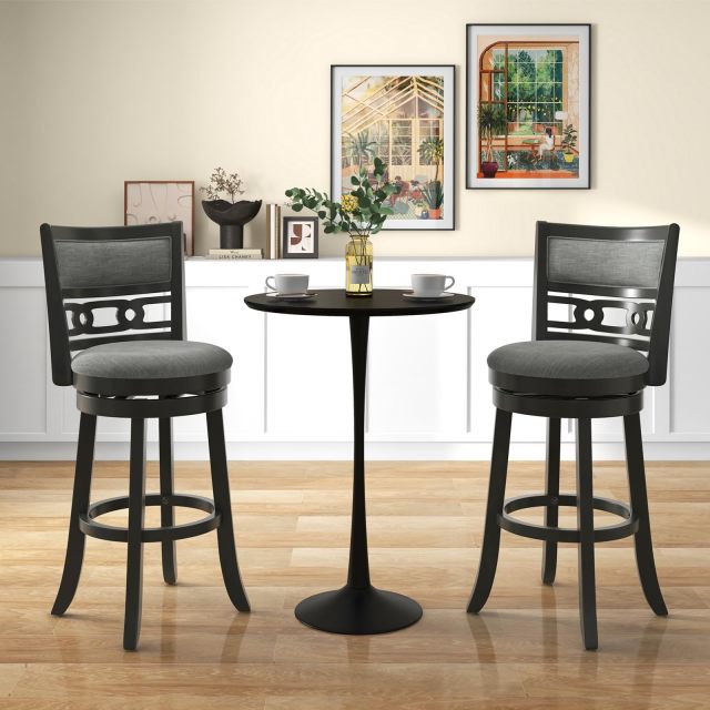 KOMFOTT Upholstered Bar Height Bar Chair with Wooden Frame, Swivel Seat & Footrest