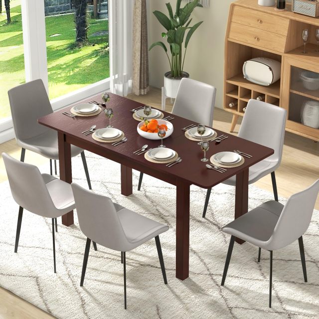 KOMFOTT Extendable Dining Table for 4, 60" Folding Kitchen Table w/Rubber Wood Frame & Safety Locks