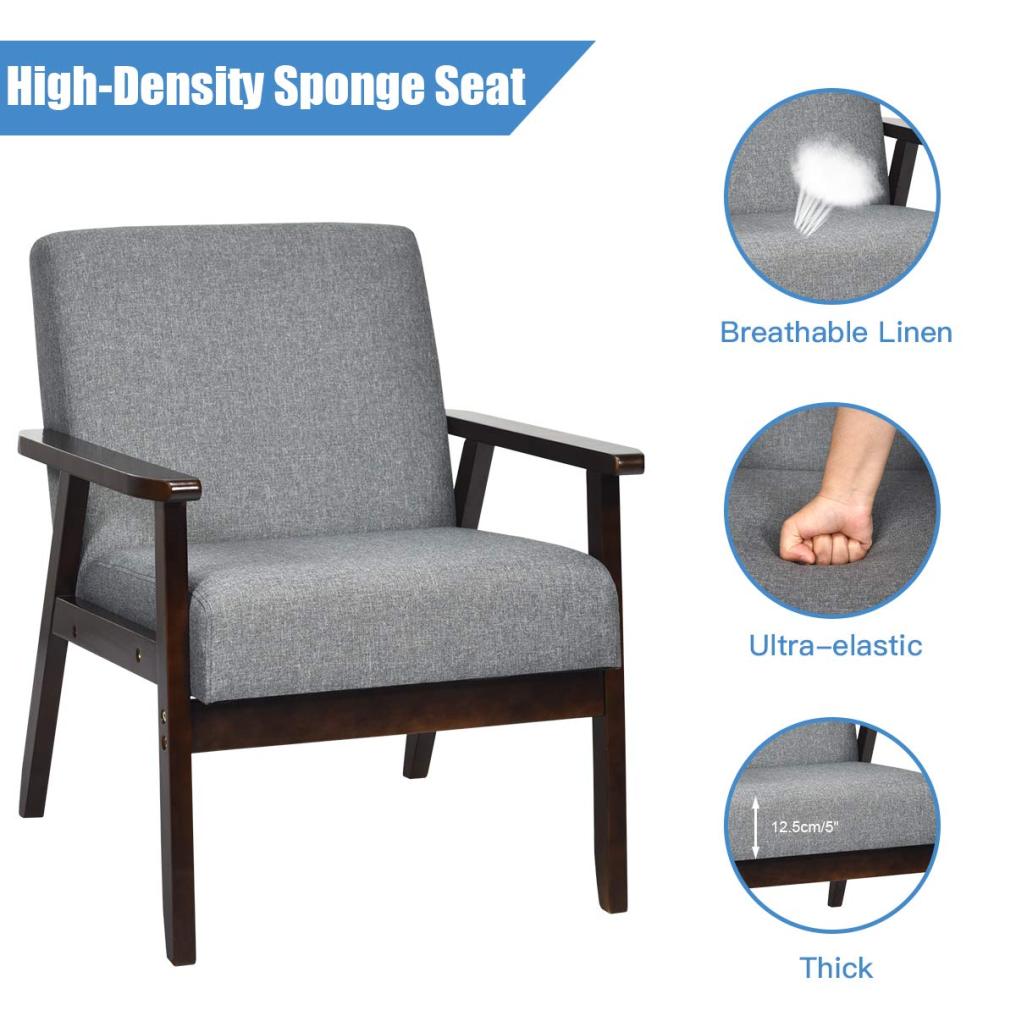 KOMFOTT Solid Hardwood Made Mid-Century Modern Accent Chair | Retro Fabric Armchair