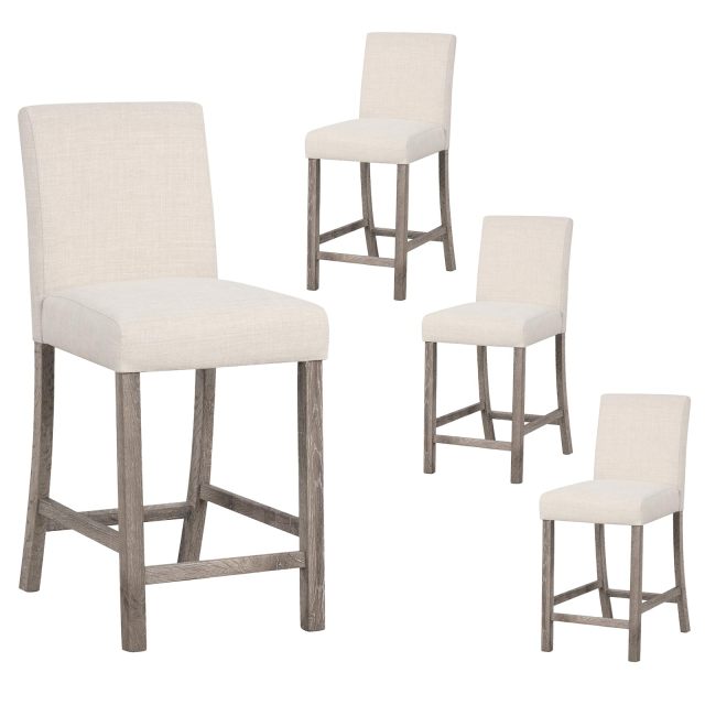 KOMFOTT Upholstered Counter Height Bar Stools Set of 2/4 with Ergonomic Backrest, Solid Wood Frame