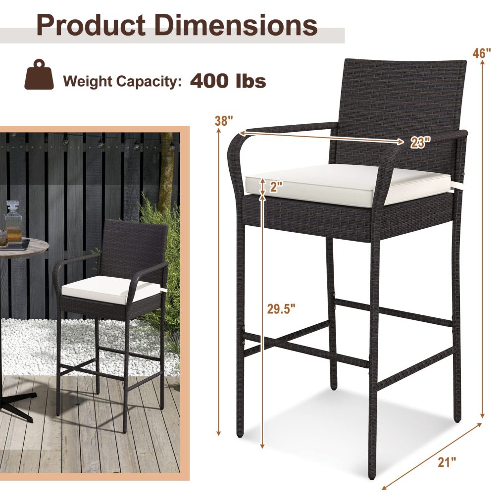 Patio Bar Height Chairs with Cushions for Backyard