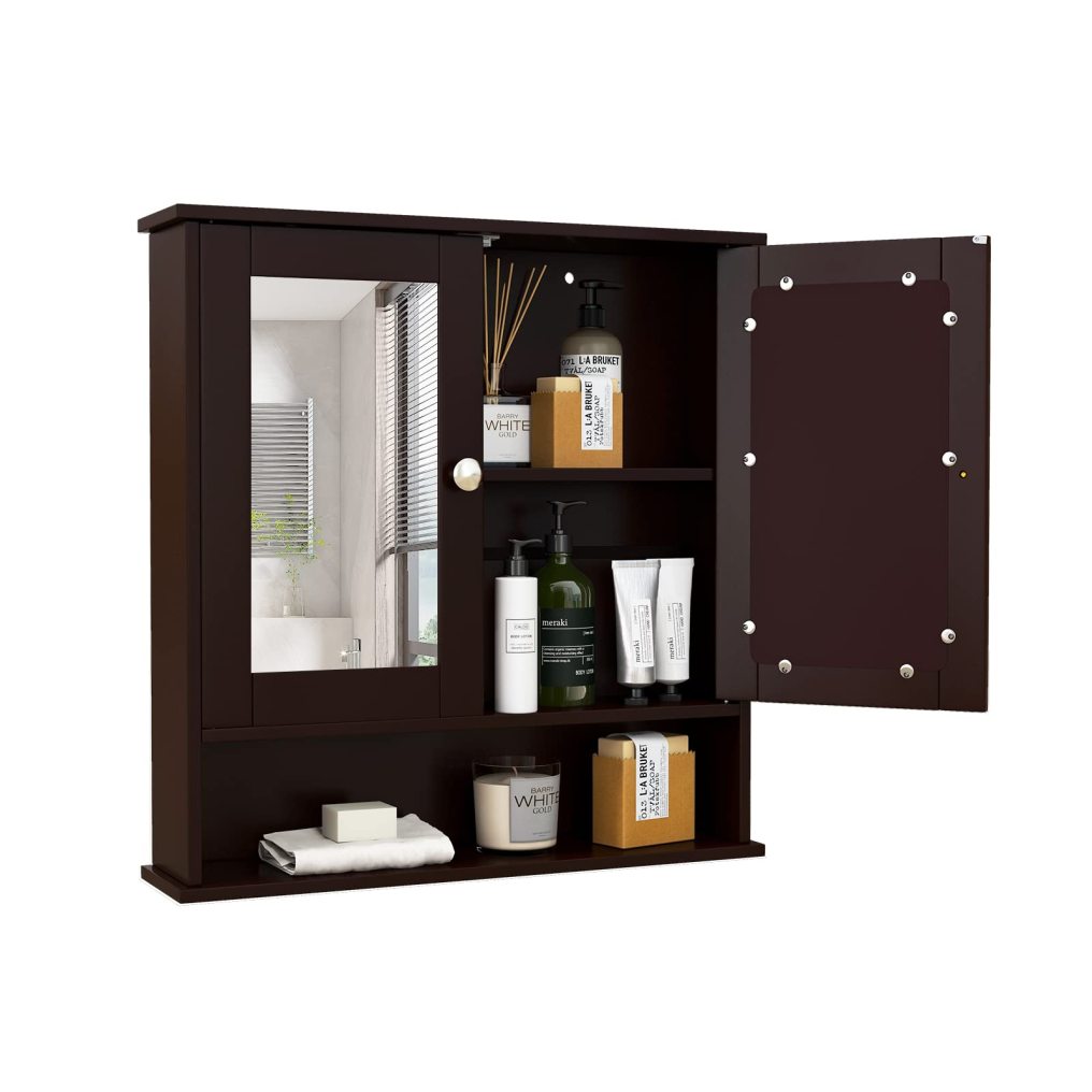 Bathroom Cabinet Wall Mount Wooden Medicine Cabinet with 2 Mirror Doors