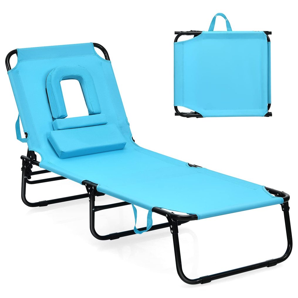 Tanning Chair with Face Hole Pillows & 5-Position Adjustable Backrest